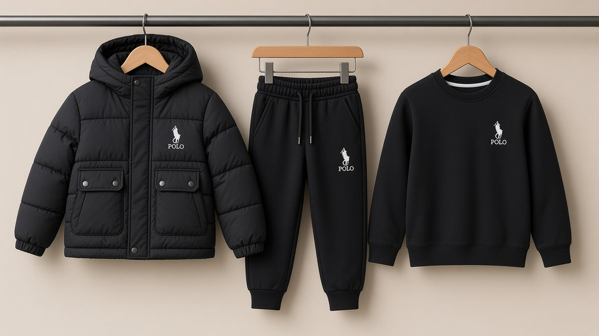 Kids Winter 3-Piece Tracksuit Set Hooded Puffer Jacket Sweatshirt and Jogger Pants