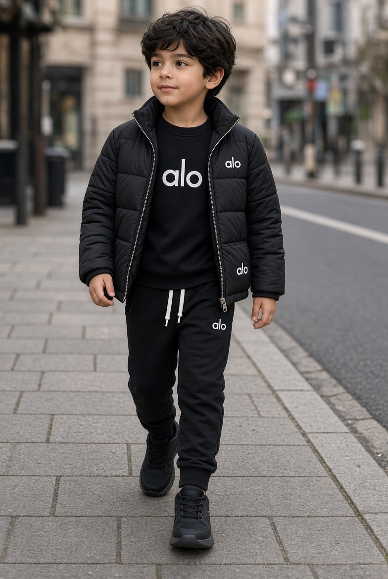 Kids Winter 3-Piece Tracksuit Set Hooded Puffer Jacket Sweatshirt and Jogger Pants