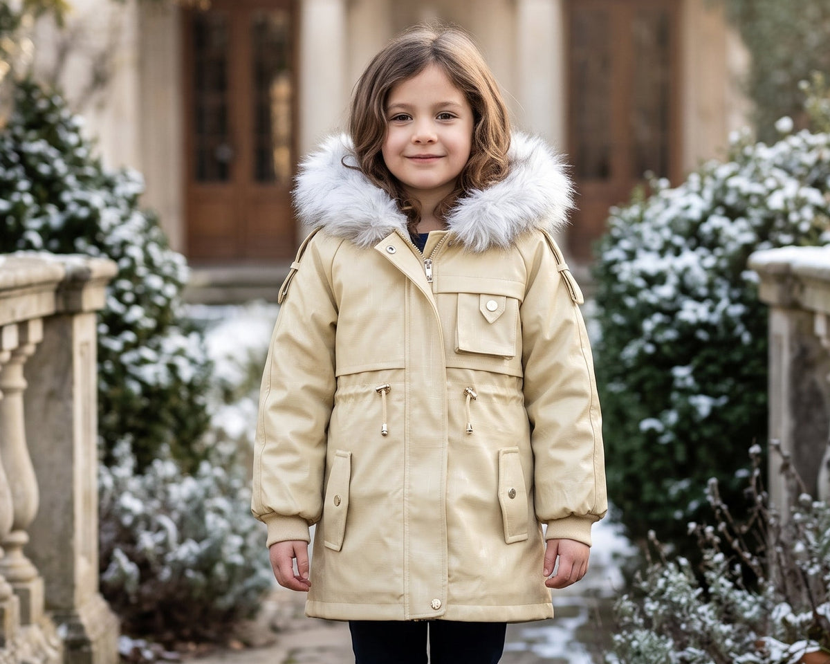 Toddler Girls Elegant Fur Hooded Winter Parka Coat Warm Outerwear Jacket Kids Fashion