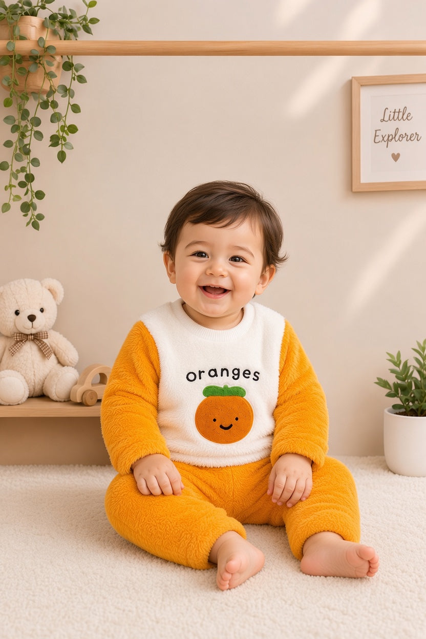 Stylish Kids Two Piece Orange Fuzzy Sweater And Trousers Set