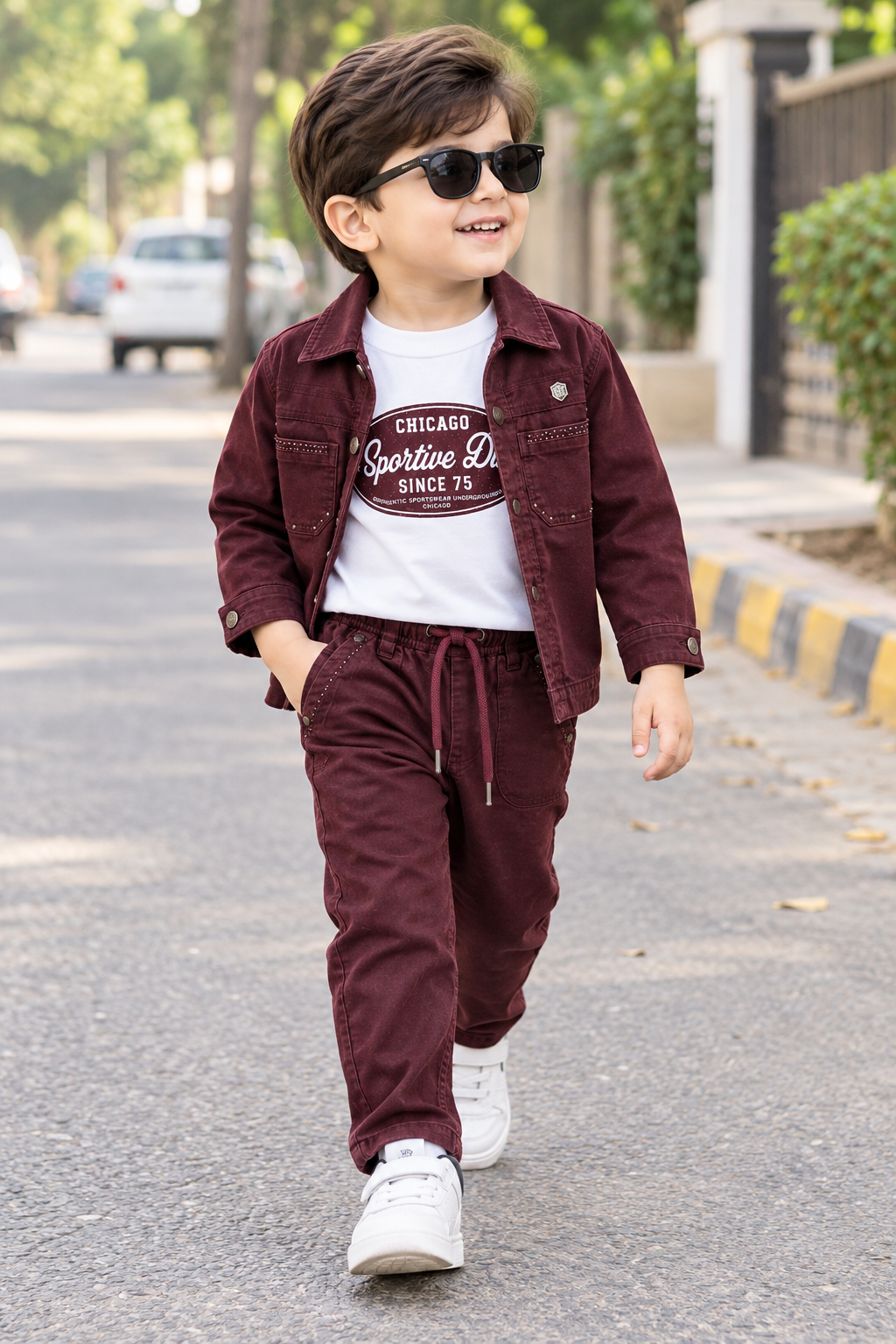 Boys 3-Piece Shirt Jacket Set With Chicago Sportive Graphic T-Shirt And Matching Trousers