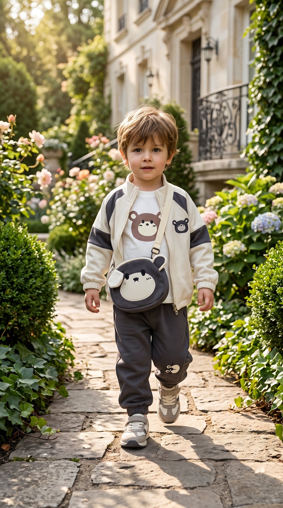 Cute Toddler Boy Bear Tracksuit Set With Matching Crossbody Bag And Cozy Jacket