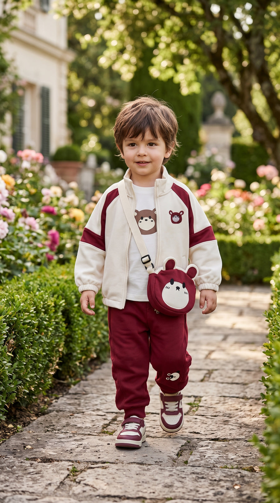 Cute Toddler Boy Bear Tracksuit Set With Matching Crossbody Bag And Cozy Jacket