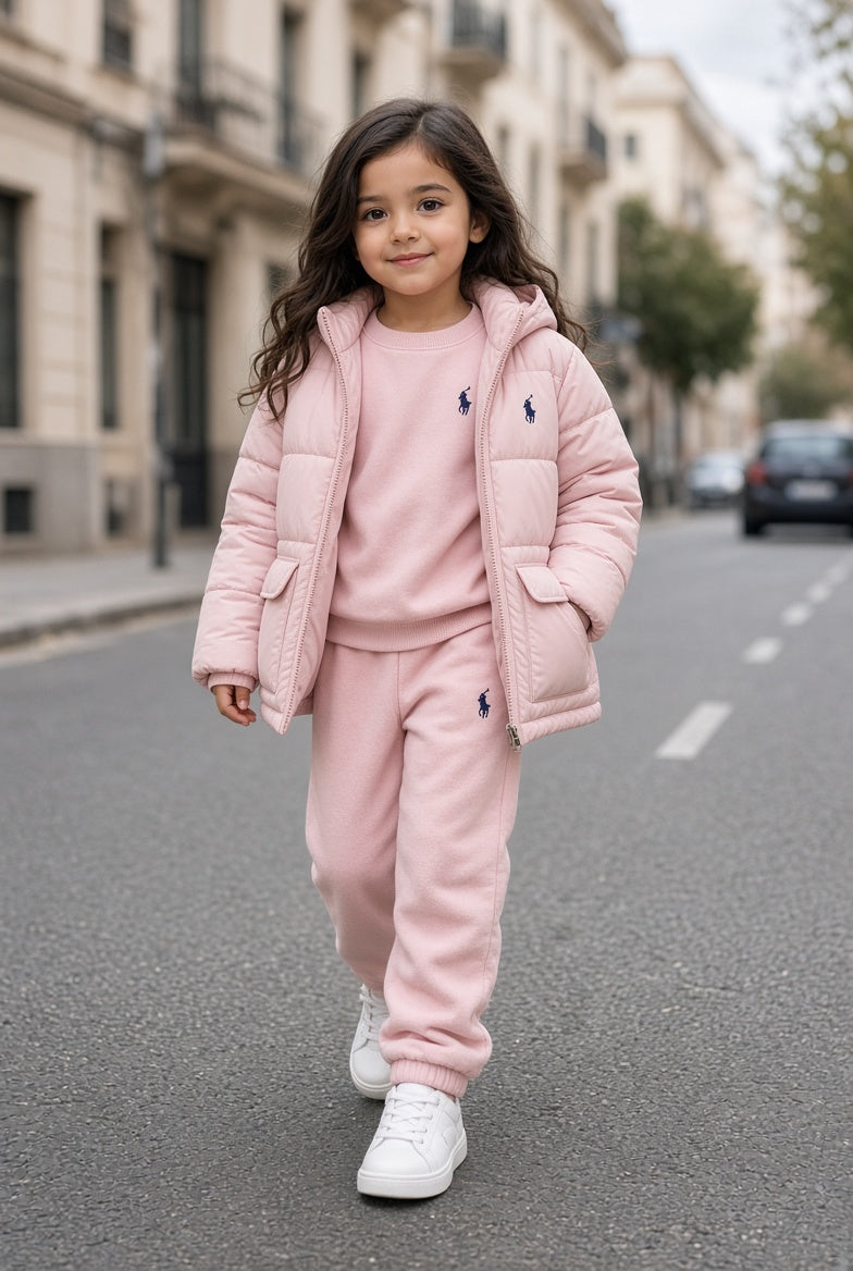 Kids Winter 3-Piece Tracksuit Set Hooded Puffer Jacket Sweatshirt and Jogger Pants