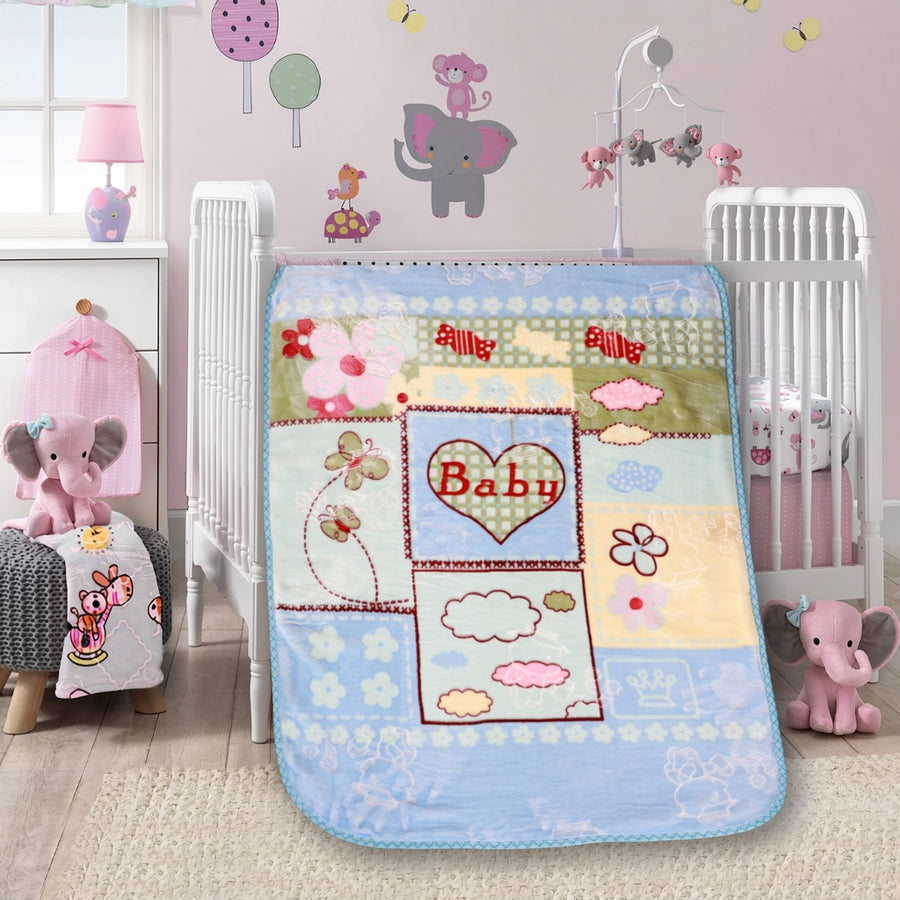 Premium Dark Red Patchwork Heart Print Soft Flannel Baby Blanket For Cozy Nursery Bedding