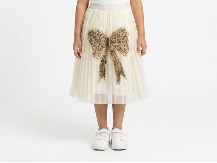 Girls Elegant Pleated Skirt Featuring Stunning Large Bow Detail for Special Occasions