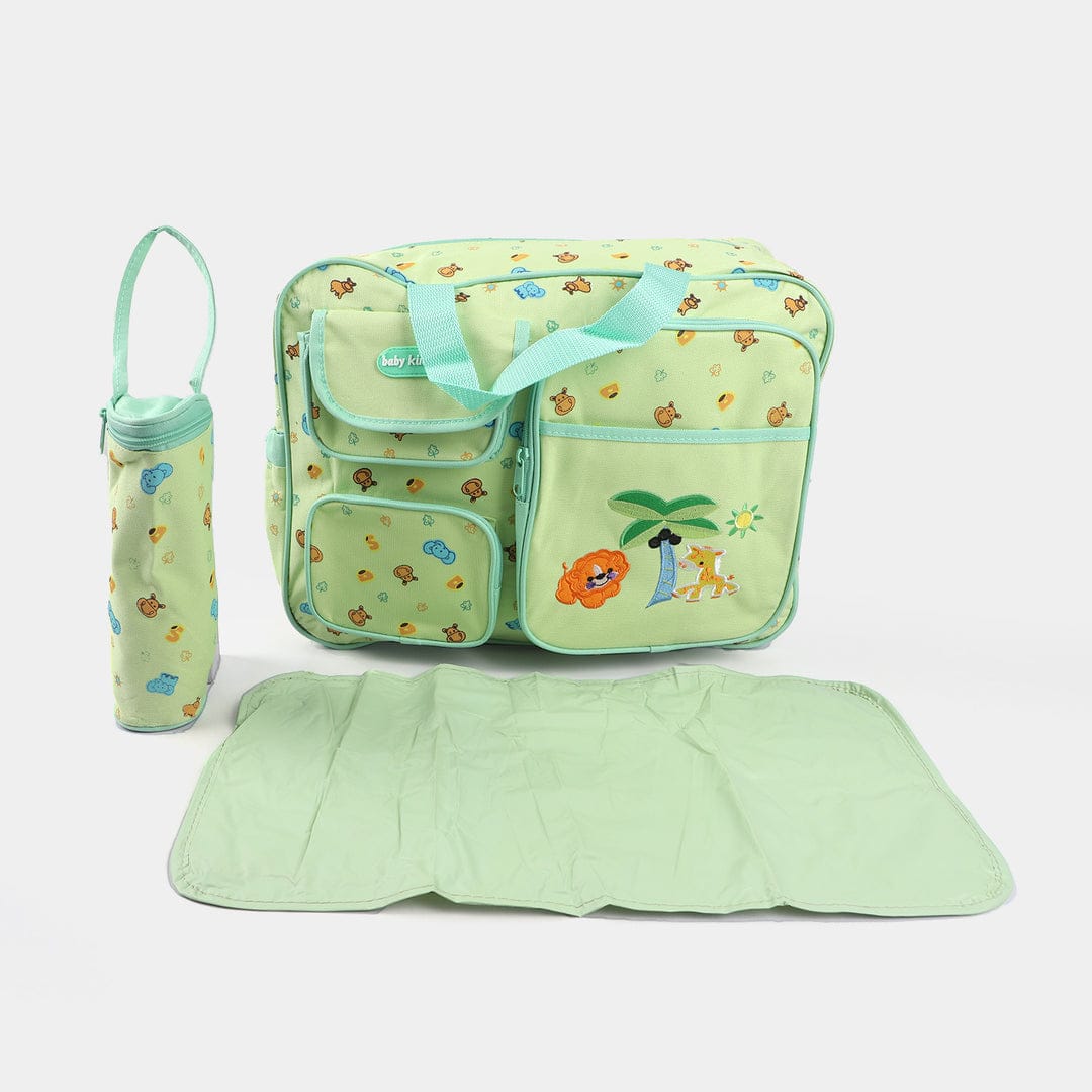 Baby Diaper Bag Set with Matching Bottle Holder and Changing Mat - Light Green