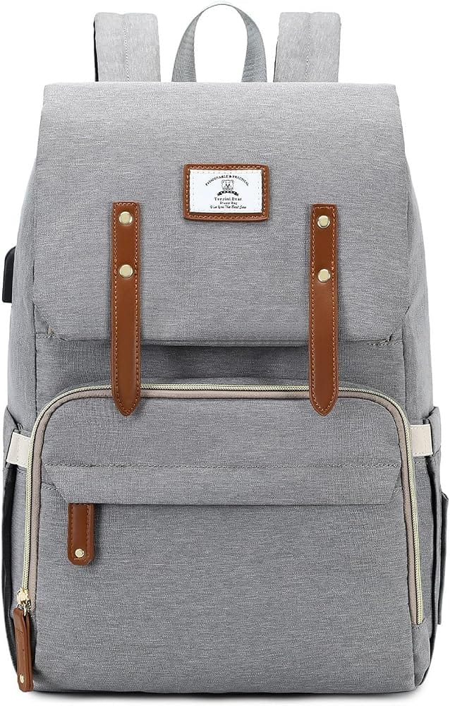 Terzini Bear Stylish Multi-Functional Diaper Bag Backpack with USB Charging Port and Changing Pad