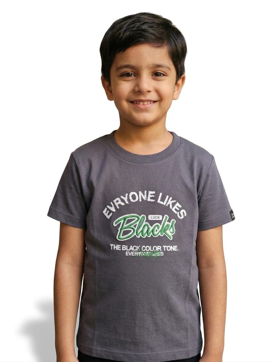 Premium Quality Charcoal Grey Cotton T-Shirt Featuring Stylish Graphic Print For Trendy Young Boys