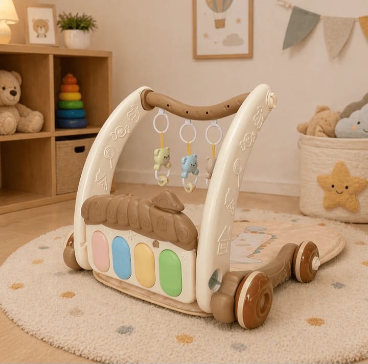 Multi Functional 2In1 Baby Gym Play Mat Musical Piano Activity Walker Educational Toy Set