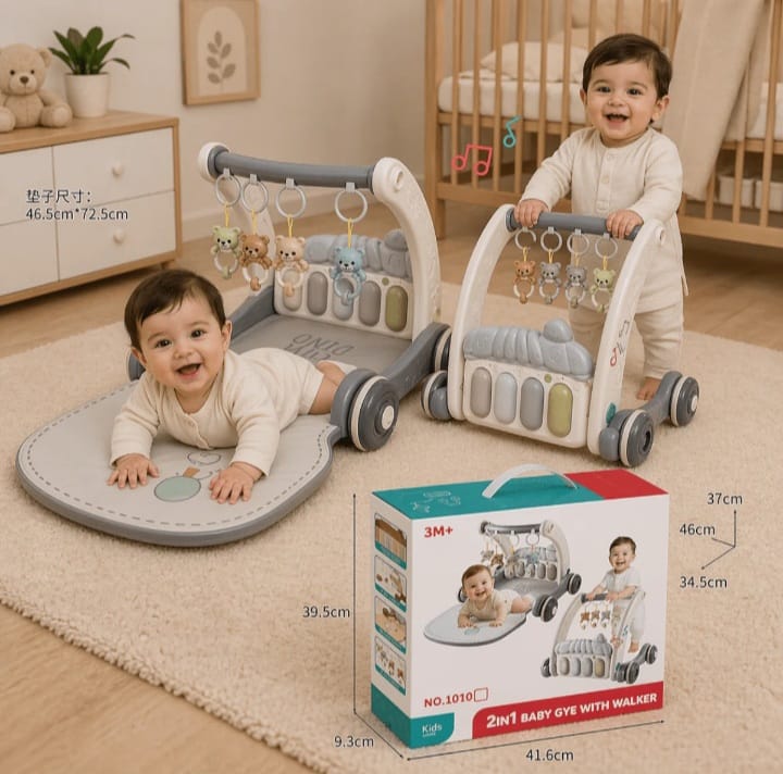 Multi Functional 2In1 Baby Gym Play Mat Musical Piano Activity Walker Educational Toy Set