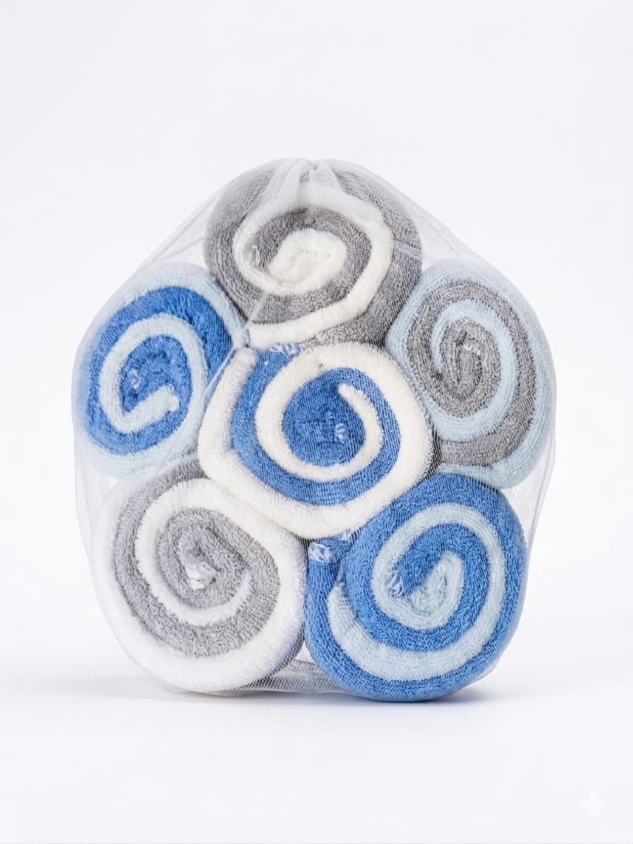 Decorative Rolled Towel Gift Set in Elegant Mesh Pouch - Ultra Soft & Absorbent