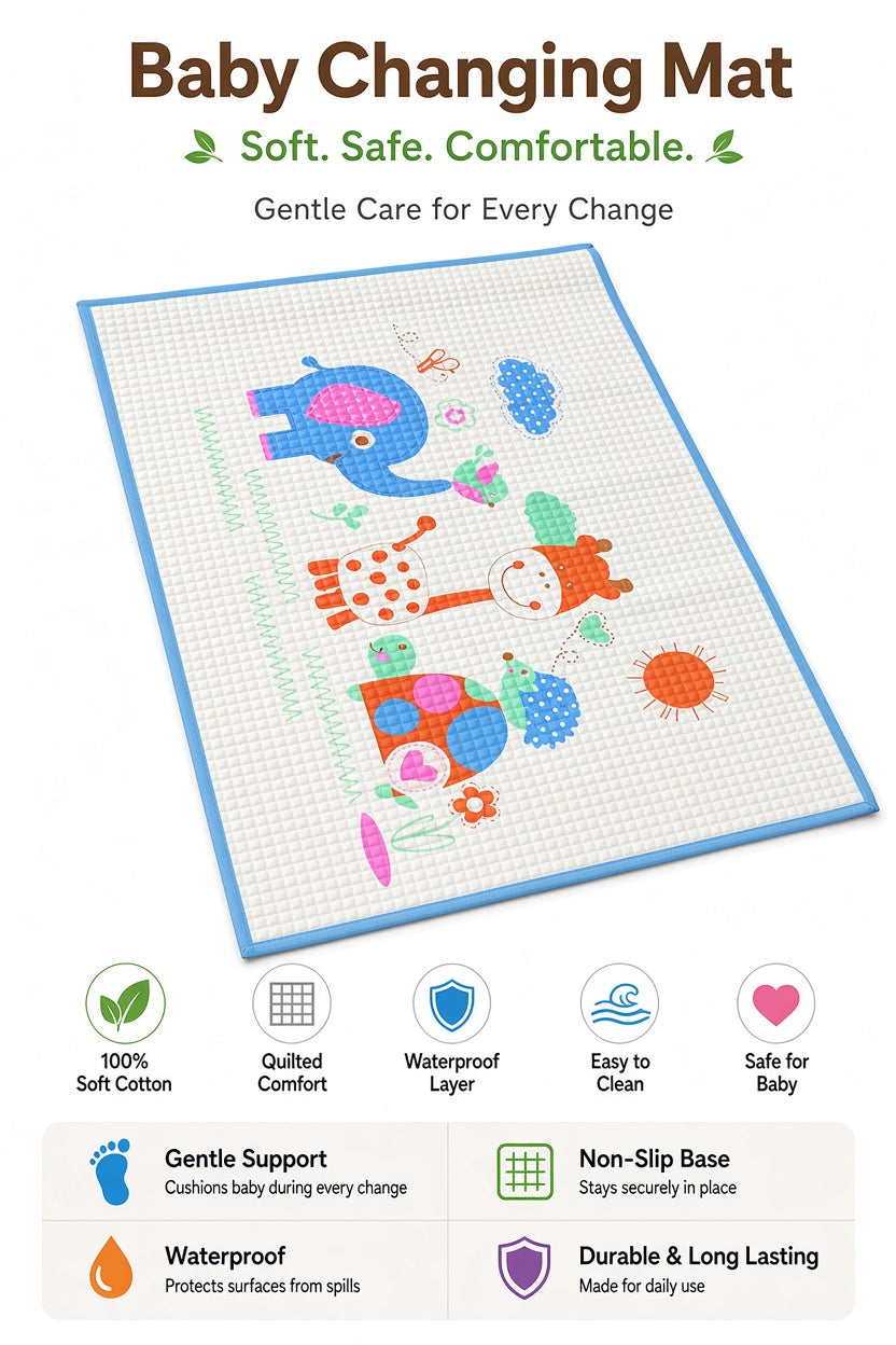 Waterproof Baby Changing Mat Quilted Soft Cotton Non Slip Base Reusable Diaper Sheet Description Points