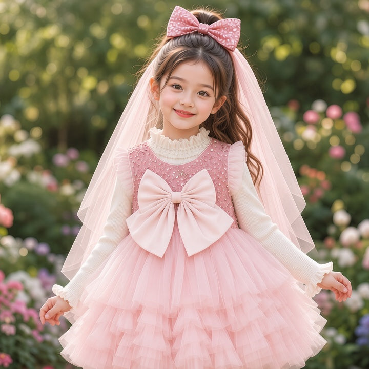 Stylish Kids Three Piece Sequin Tulle Party Dress And Ruffle Top Set