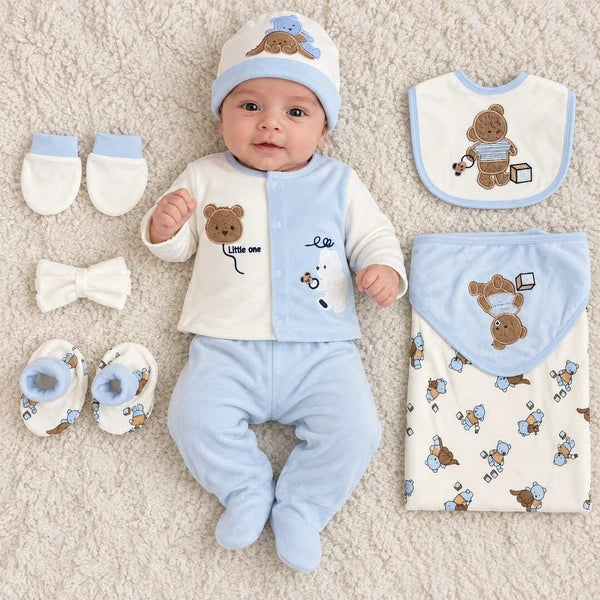 Baby Boy 10 Piece Little One Bear Newborn Starter Set in Soft Light Blue