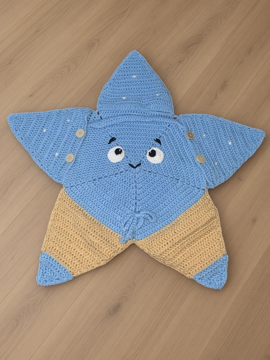 Handmade Crocheted Star Shaped Baby Sleeping Bag Swaddle Blanket With Cute Face