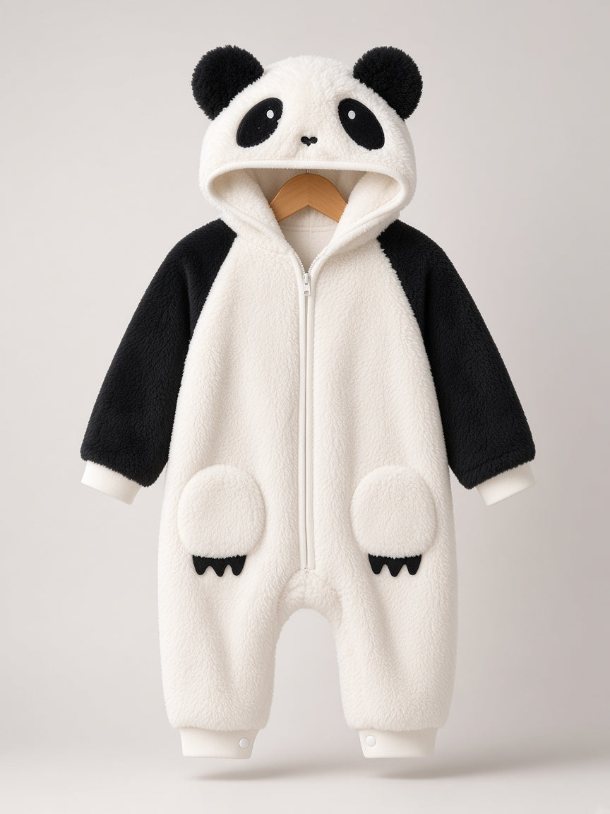 Baby Winter Cute Animal Panda Fleece Hooded Romper Jumpsuit Pajamas Onesie
