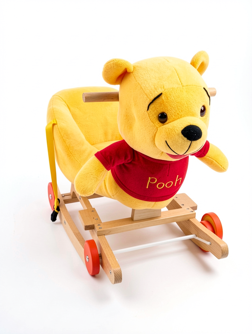 Winnie Mouse Plush Toddler Ride-On Toy with Wooden Rocker Base and Rolling Wheels
