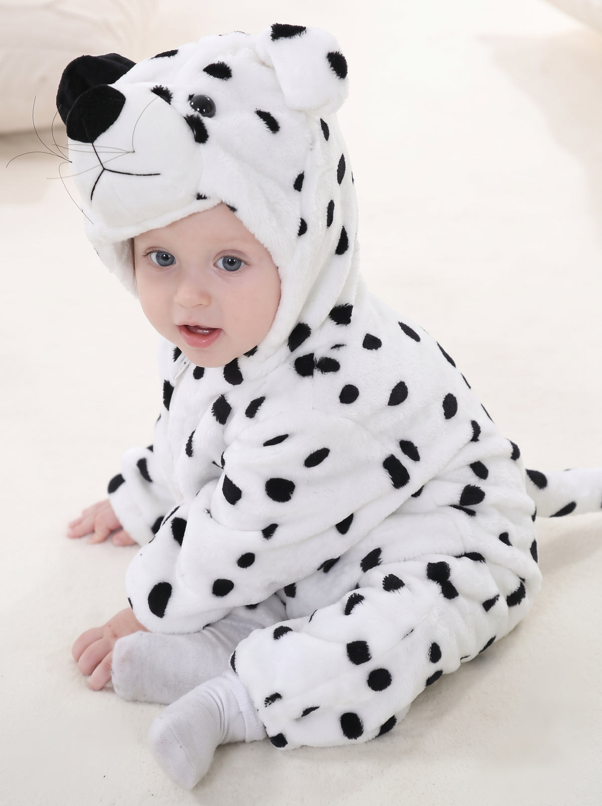 Cozy Plush White Tiger Baby Romper Hooded Safari Animal Costume Cute Soft Infant
