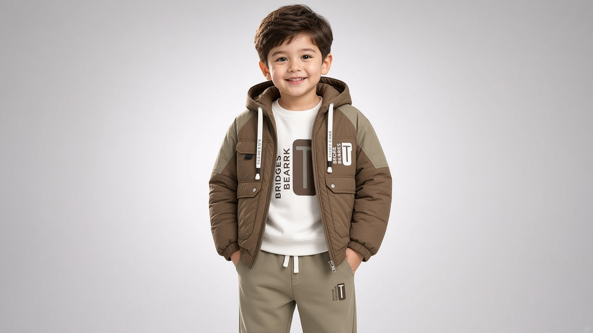 Kids Winter 3-Piece Tracksuit Set Hooded Jacket Sweatshirt and Jogger Pants