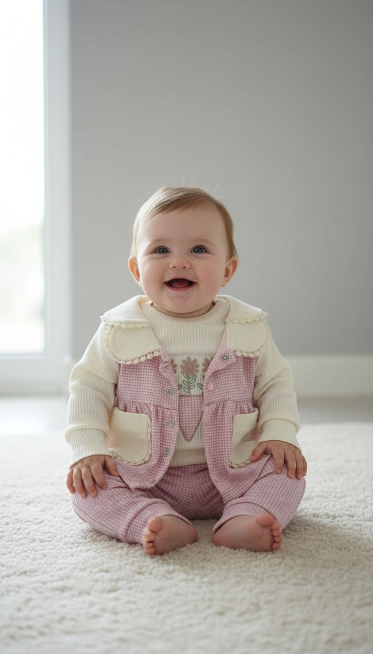 Turkey Imported Baby Girl Dress – 2 Pockets & Delicate Flower Embroidery (0–12 Months)