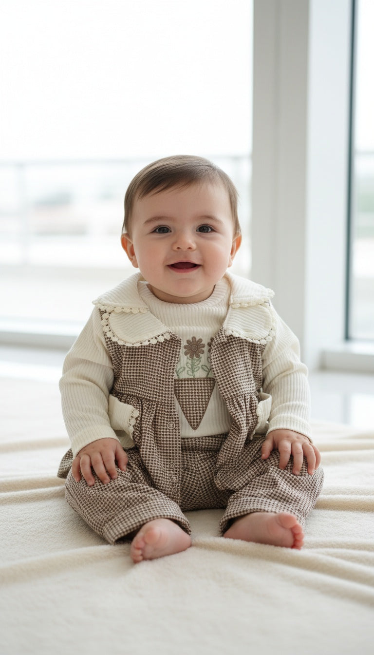 Turkey Imported Baby Girl Dress – 2 Pockets & Delicate Flower Embroidery (0–12 Months)