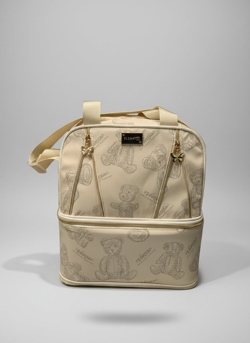 Luxury Teddy Print Dual-Layer Diaper Bag | Premium Waterproof Travel Backpack for Moms