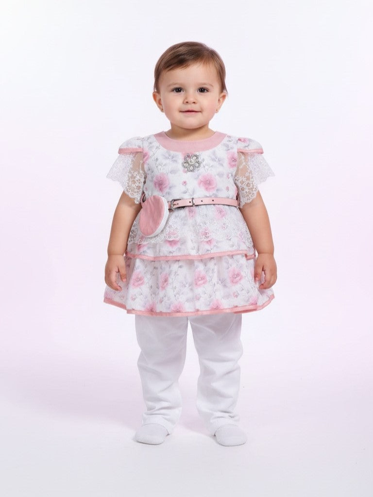 Premium Baby Girl Floral Lace Party Dress With Flutter Sleeves And Layered Tulle Skirt