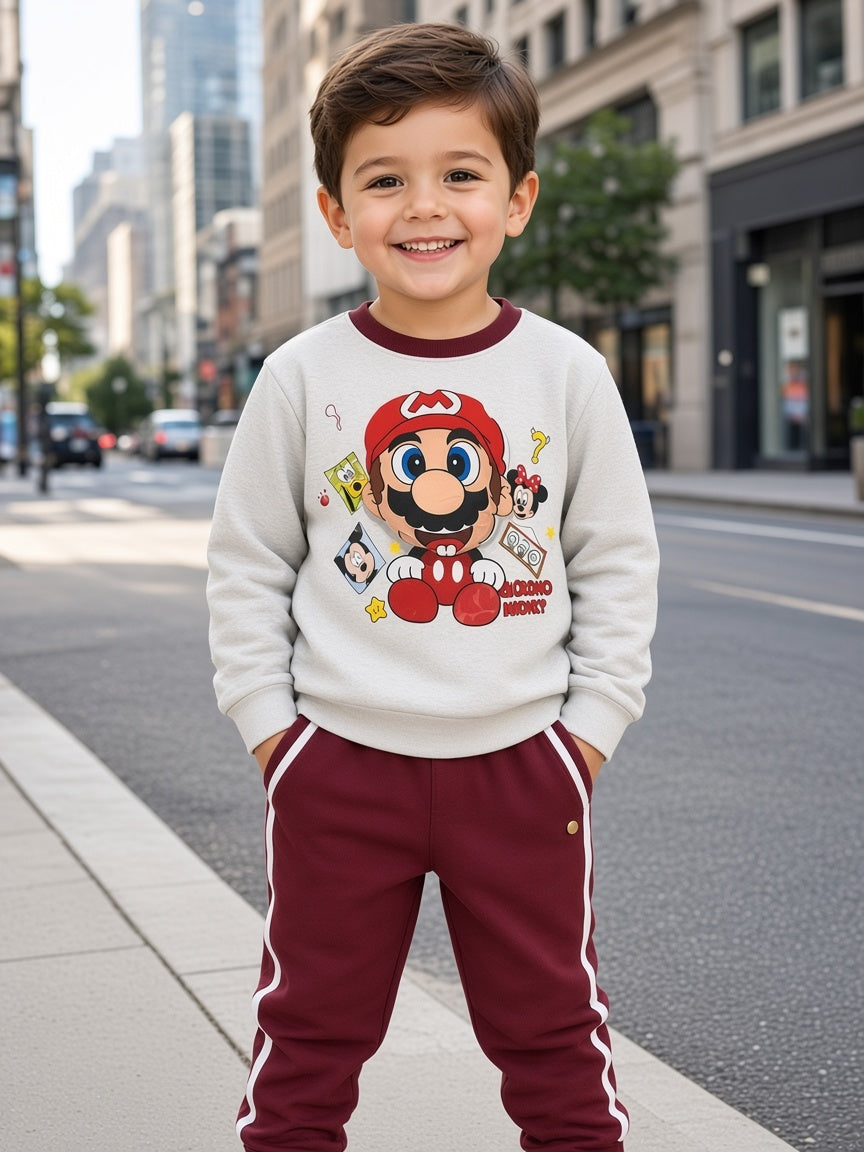 Stylish Kids Two Piece Cartoon Character Sweatshirt And Jogger Set