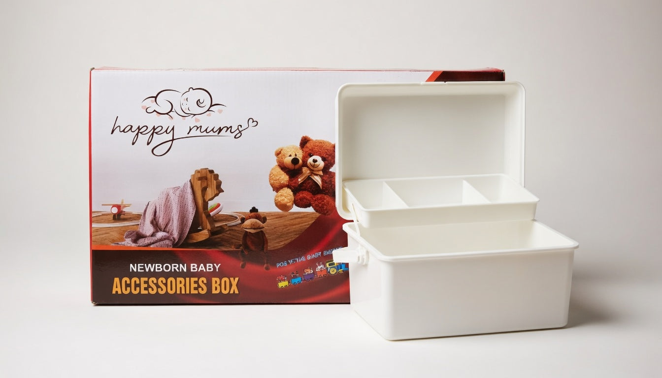 Happy Mums Newborn Baby Accessories Organizer Box – Large Multi-Tier Portable Storage Essentials Case