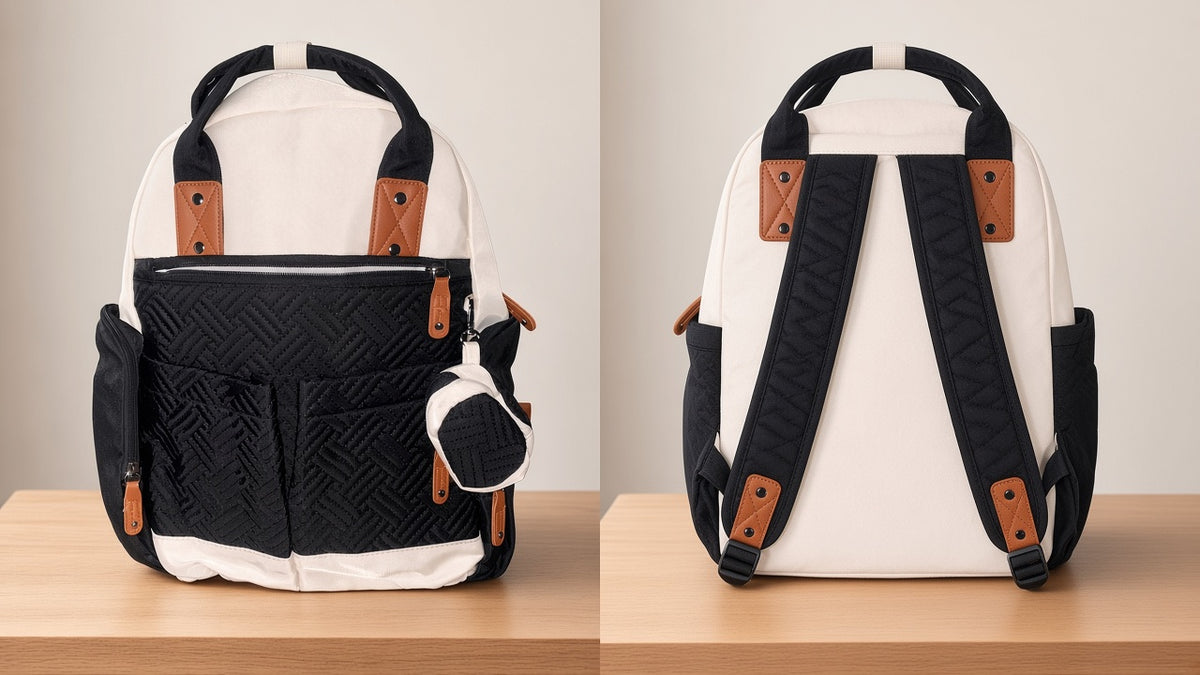 Multifunctional Quilted Baby Diaper Bag Backpack Waterproof Travel Tote With Pacifier Pouch