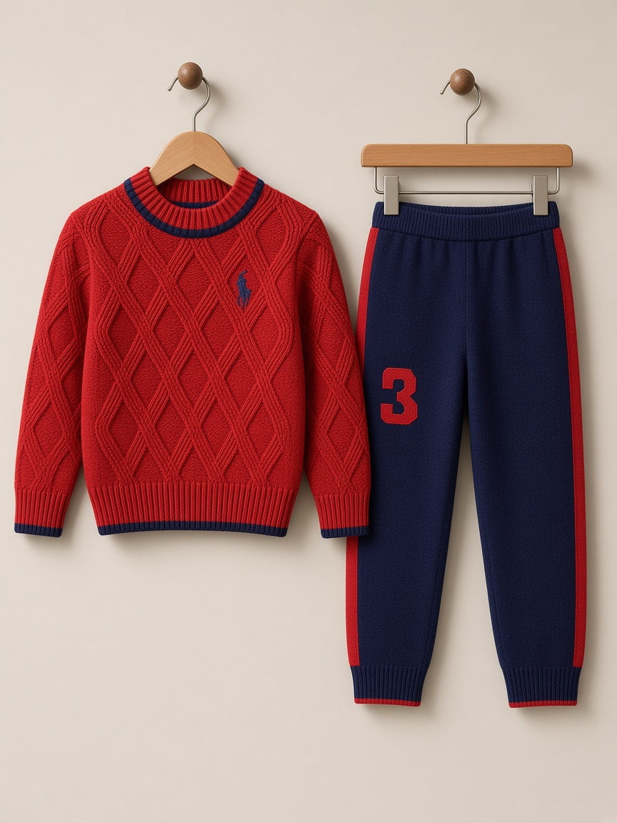 Stylish Kids Two Piece Cable Knit Sweater And Trouser Set