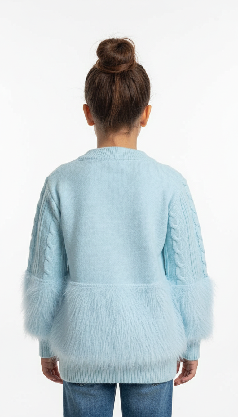Premium Baby Girl Wool Sweatshirt – Sky Blue, Pink & Off-White (3–8 Years)