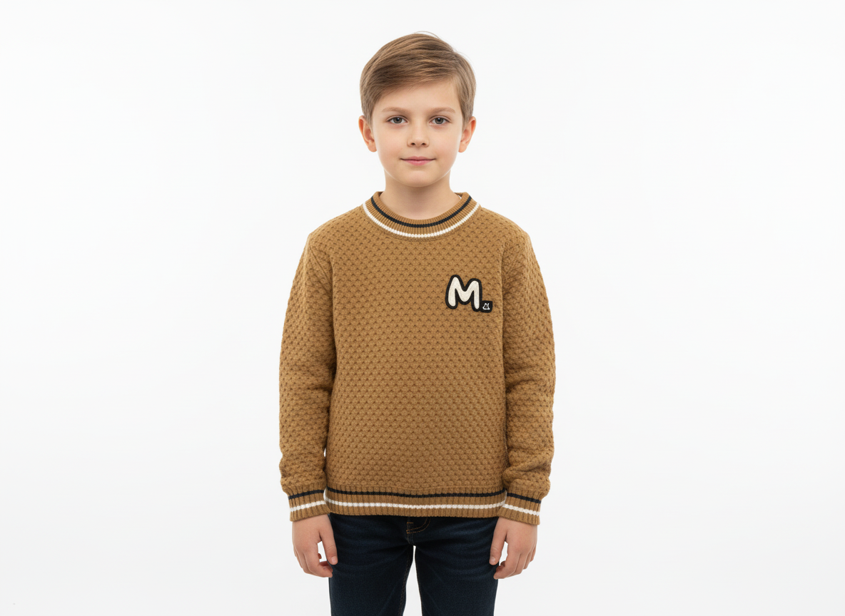 Kids Premium Soft Fleece Sweatshirt – Warm, Cozy & Stylish | Brown & Off-White | Sizes 1–4 Years