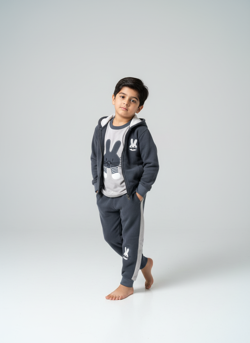 Baby Girl Bunny Tracksuit – Chocolate Brown | Winter Fleece 2-Piece Set | Sizes 1–3 Years