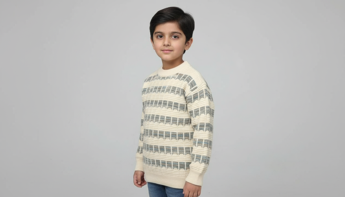 Boys Classic Winter Wool Sweater – Ultra Soft, Cozy & Trendy Pattern | Cream-Brown, Cream-Black & Cream-Maroon | Sizes 5–10 Years