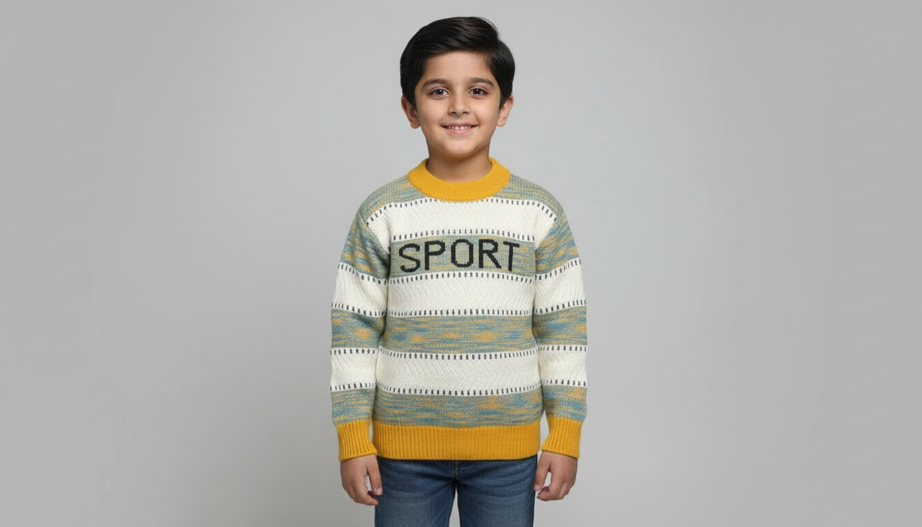 Boys Classic Winter Wool Sweater – Ultra Soft, Cozy & Trendy Pattern | Cream-Brown, Cream-Black & Cream-Maroon | Sizes 5–10 Years