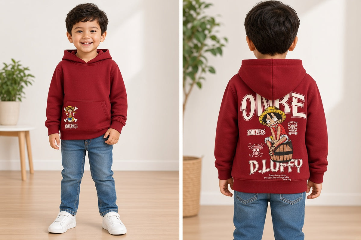 Kids Winter Fleece Hoodie Monkey D Luffy Anime Graphic Printed Front And Back