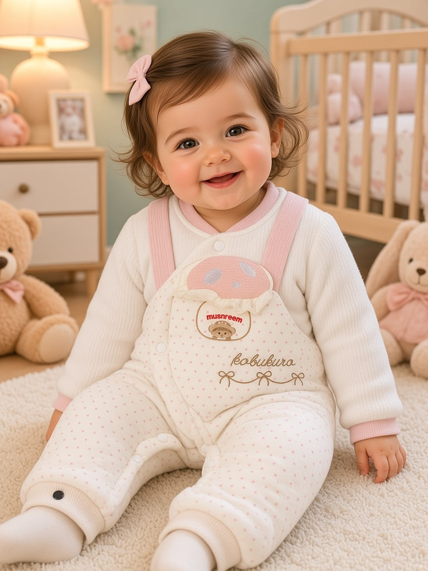 Cute Baby Cotton Jumpsuit With Suspender Design And Polka Dots For Daily Wear