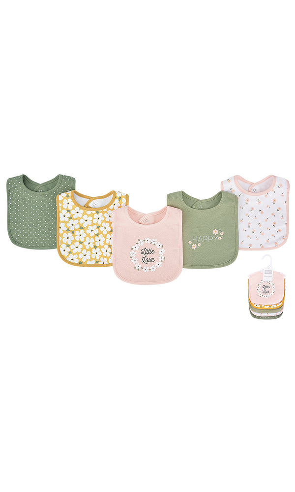 Hudson Baby Girl Floral Bibs 5-Pack Set Little Love Happy Flower Garden Feeding Essentials