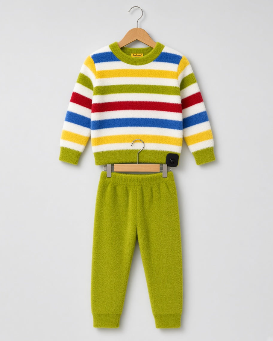 Stylish Kids Two Piece Striped Fuzzy Sweater And Jogger Set