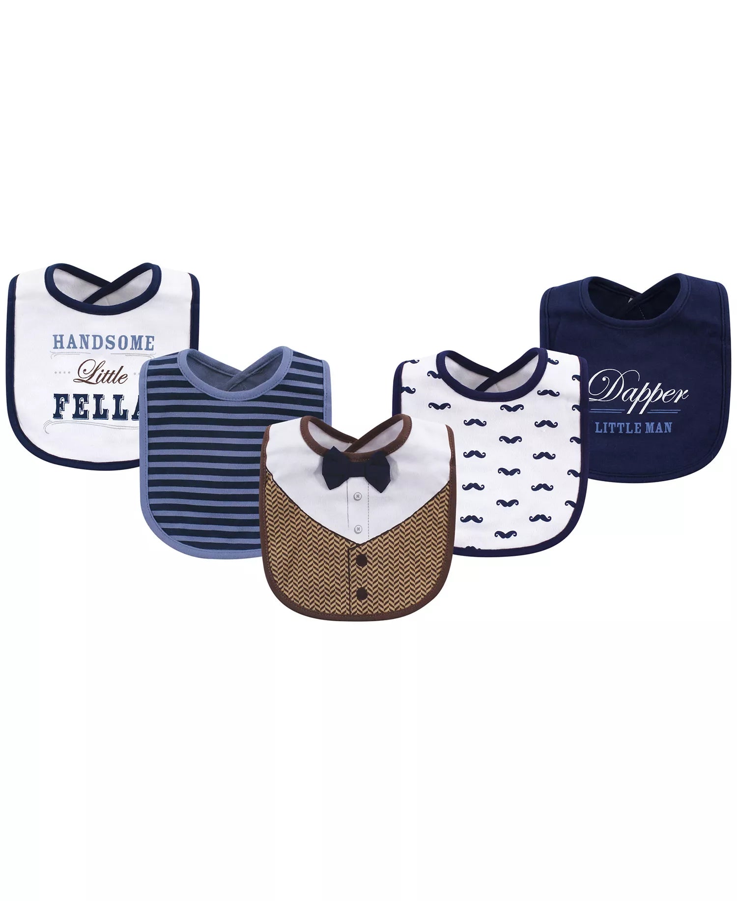 Dapper Baby Boy Bibs 5-Pack Set - Handsome Little Fella Mustache and Bowtie Feeding Accessories