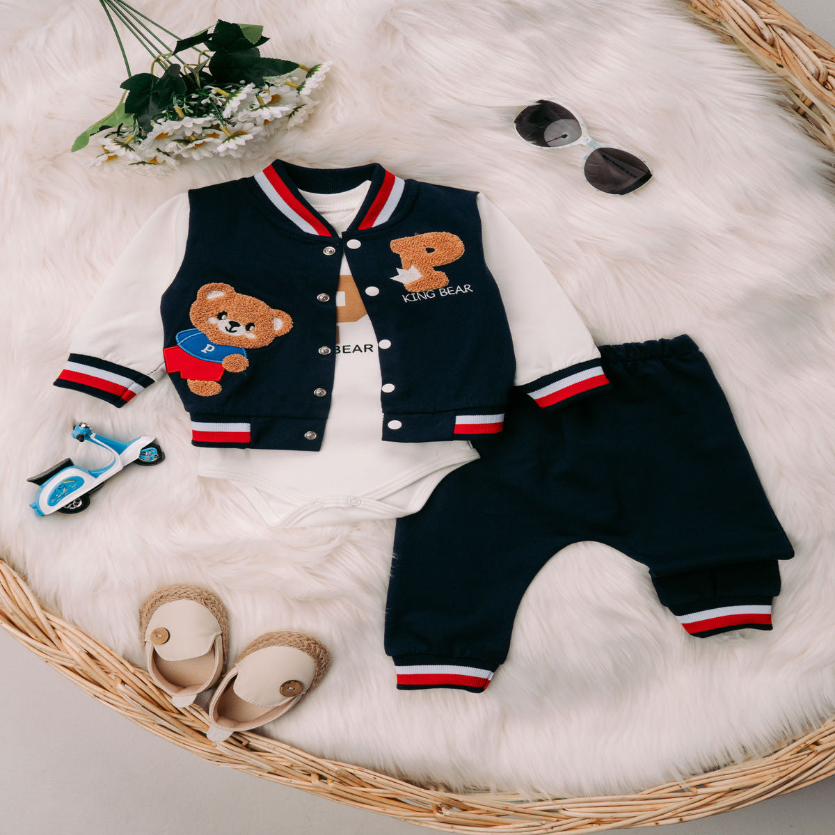 Turkey Imported Baby 3-Piece Suit (0–9 Months) | Bodysuit + Upper + Trouser