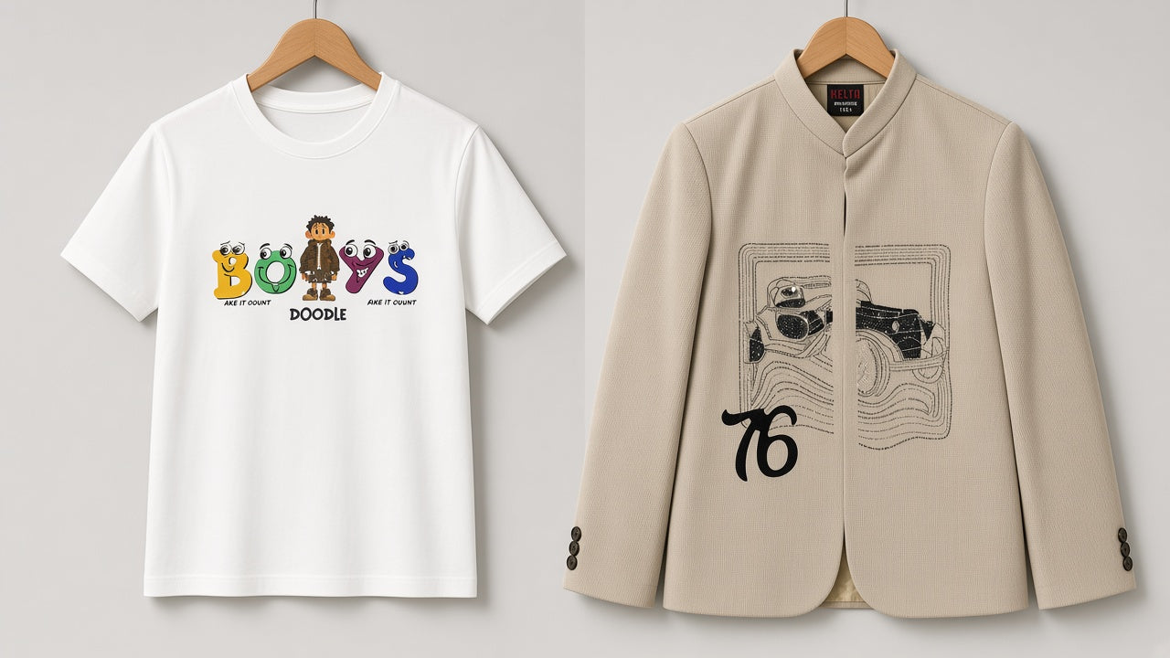 Stylish Printed T Shirt And Graphic Jacket Outfit Set For Kids Casual Party Wear