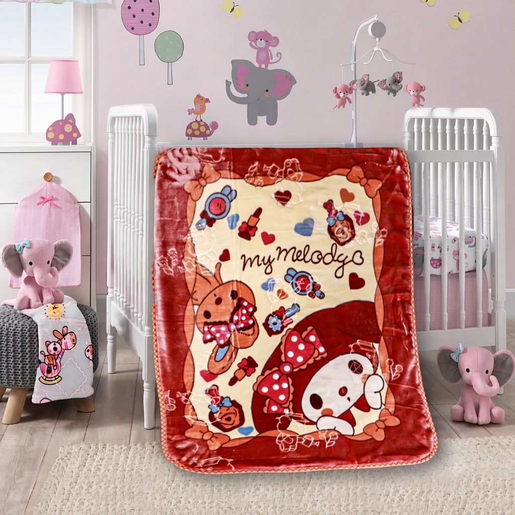 Pink Aur Maroon Rang ki My Melody Kids Soft Winter Blankets Ka Combo Set