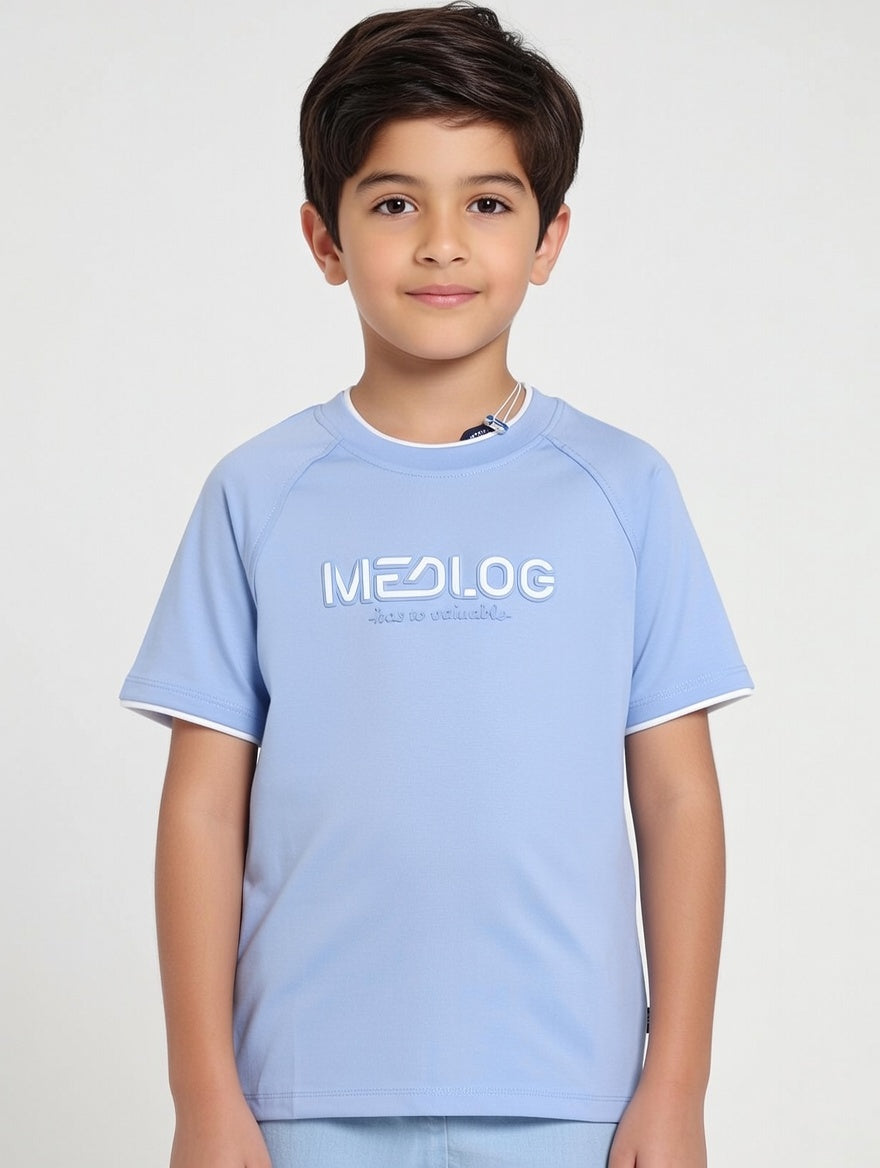 Premium Kids Raglan Tee: Stylish MEDLOG Embossed Cotton T-Shirt for Boys – Multi-Color
