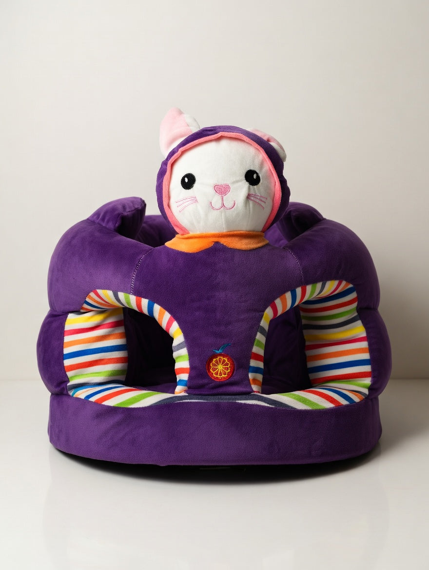 Plush Purple Cat Infant Support Seat – Soft Upright Sitting Chair for Baby Floor Play
