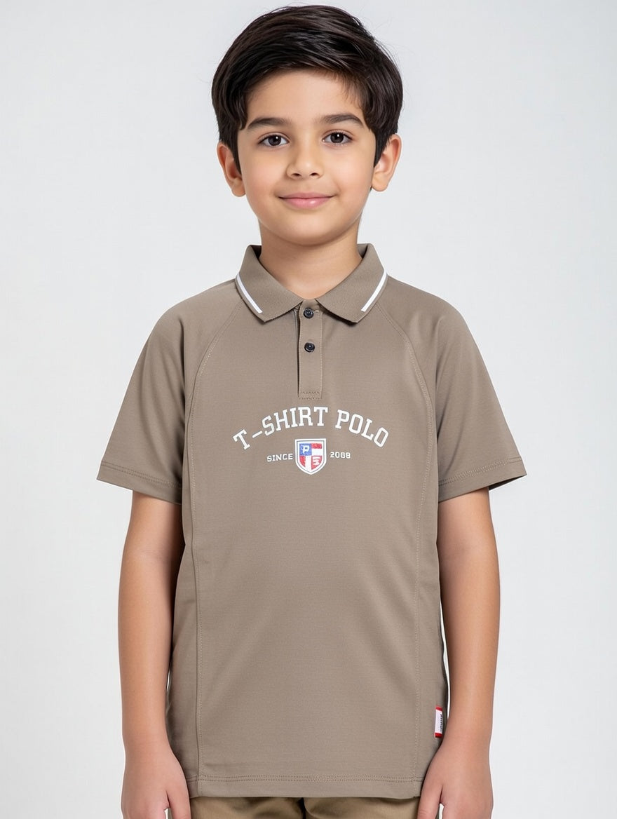 Premium Boys Raglan Sleeve Polo T-Shirt - Comfortable Cotton Blend Casual Wear With Graphic Shield