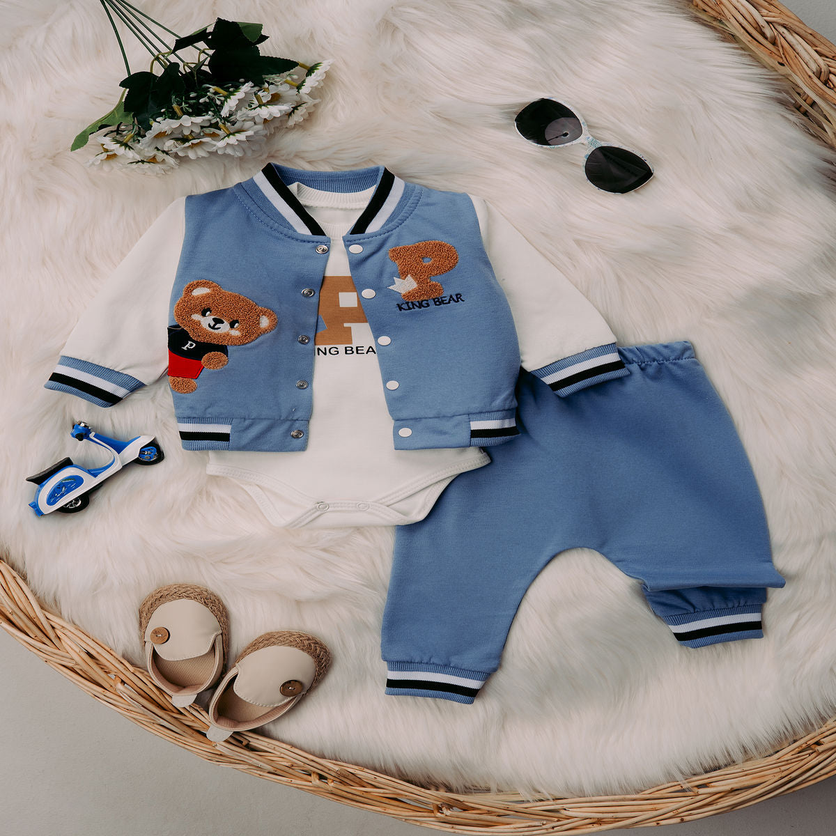 Turkey Imported Baby 3-Piece Suit (0–9 Months) | Bodysuit + Upper + Trouser