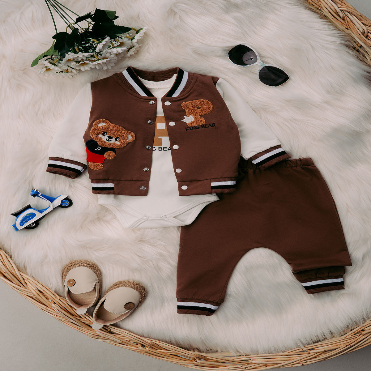 Turkey Imported Baby 3-Piece Suit (0–9 Months) | Bodysuit + Upper + Trouser